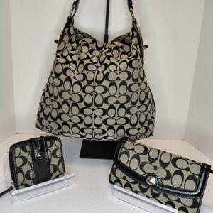 Coach Signature Hobo Bag & 2 Matching Wallets